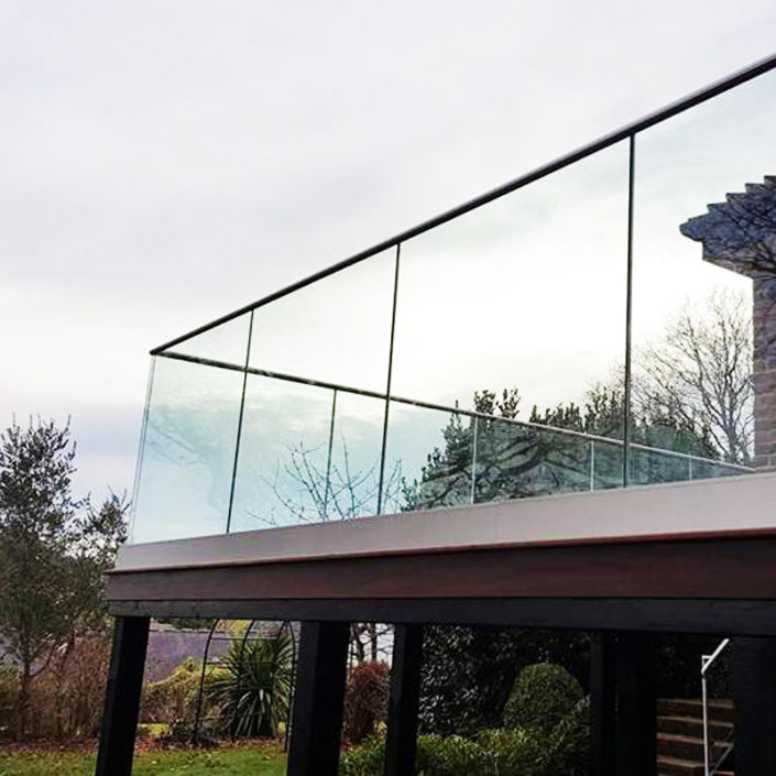 Frameless glass balustrade system installed on Decking for a client in Mayfield, East Sussex.
