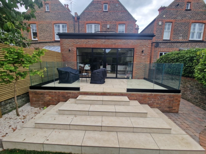 Black powder coated glass balustrade installed for a client in eastbourne