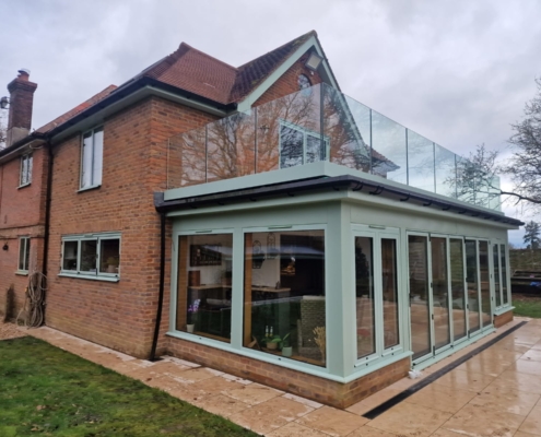 Frameless roof top glass balustrade installed for a client in Heathfield East Sussex